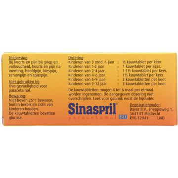 Sinaspril Paracetamol Kauwtabletten 120mg 16 Stuks