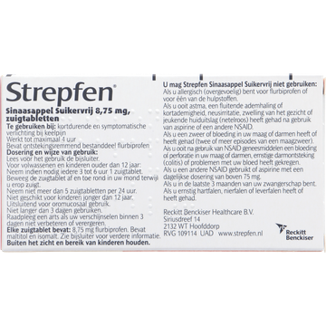 Strepfen Sinaasappel Suikervrij Zuigtabletten 8,75 mg
16 Stuks