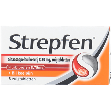 Strepfen Sinaasappel Suikervrij Zuigtabletten 8,75 mg, 8 Stuks