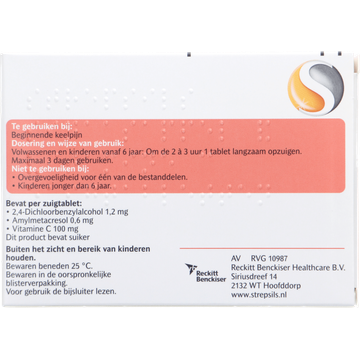 Strepsils Sinaasappel/Vitamine C Zuigtabletten 24 Stuks