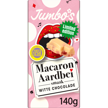 Jumbo's Witte Chocolade met Macaron Aardbei Smaak Limited Edition 140 g