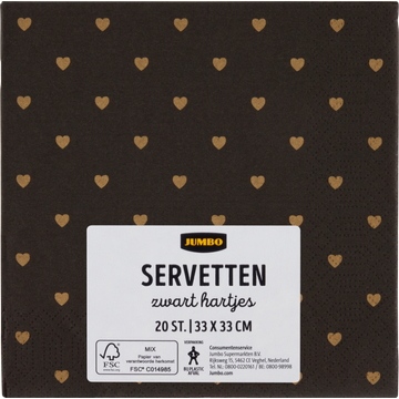 Jumbo Servetten Zwart Hartjes 20 Stuks
