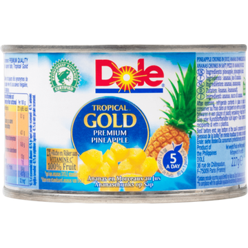 Dole Tropical Gold Ananasstukjes in ananas sap 227g