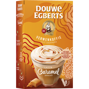 Douwe Egberts Verwenkoffie Latte Caramel oploskoffie 8 stuks