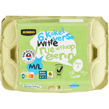 Jumbo Kakel Verse Witte Vrije Uitloop Eieren M/L 6 Stuks