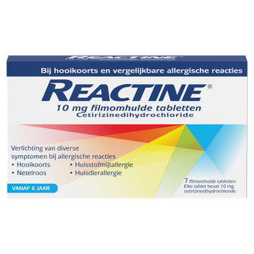 Reactine 10 mg Filmomhulde Tabletten Cetirizinedihydrochloride vanaf 6 Jaar 7 Filmomhulde Tabletten
