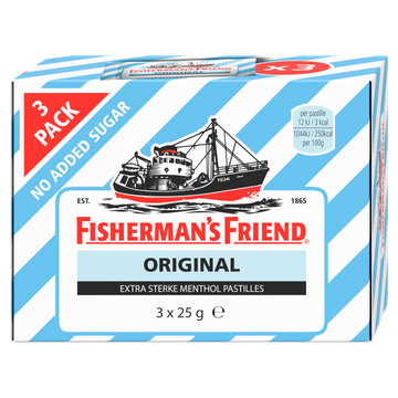 Fisherman's Friend Original Extra Sterke Menthol Pastilles 3 x 25 g