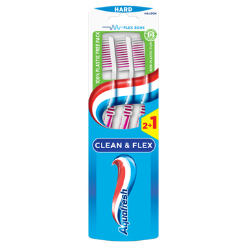 Aquafresh Clean & Flex Hard dagelijkse Tandenborstel 2+1 gratis, in 100% plasticvrije verpakking