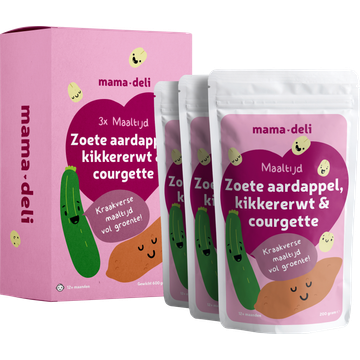Mama Deli Maaltijd kikkererwt, zoete aardappel & courgette 12+ maanden 3 x 200 g