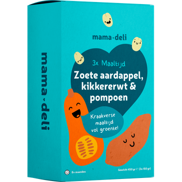 Mama Deli Maaltijd kikkererwt pompoen & zoete aardappel 8+ maanden 3 x 150 g