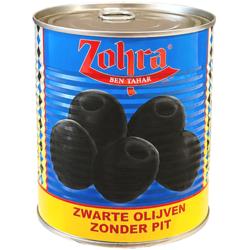 Zohra Zwarte Olijven Zonder Pit 860 g