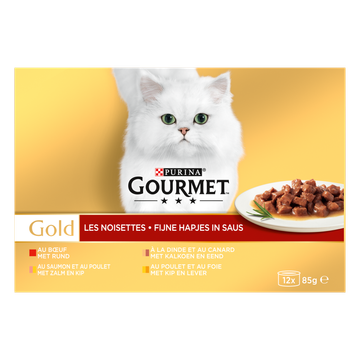 Gourmet Gold Fijne Hapjes Kattenvoer nat met Rund, Kalkoen, Zalm en Kip