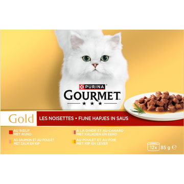 Gourmet Gold Fijne Hapjes Kattenvoer nat met Rund, Kalkoen, Zalm en Kip