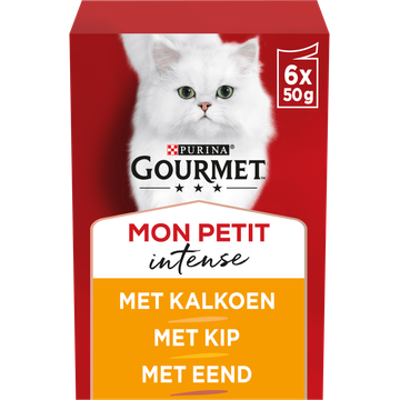 PURINA® Gourmet® Mon Petit Intense Fijne stukjes met Kalkoen, met Kip, met Eend 6x50g natvoer