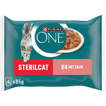 Purina One Sterilcat Mini-Filets in Jus met Zalm en Wortelen, 4 x 85g