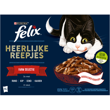 FELIX® Heerlijke Reepjes Farm Selectie Kattenvoer 12x80g