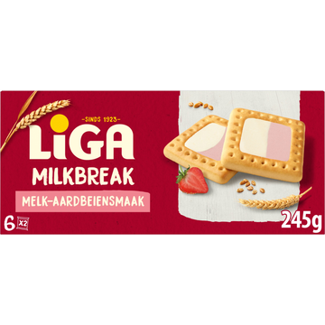 Liga Milkbreak Melk-Aardbeiensmaak 6x2 biscuits 245 g