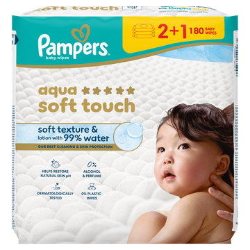 Pampers Aqua Soft Touch Babydoekjes, 180 Doekjes