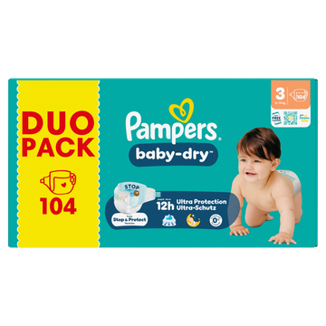 Pampers Baby-Dry Maat 3, 104 Luiers