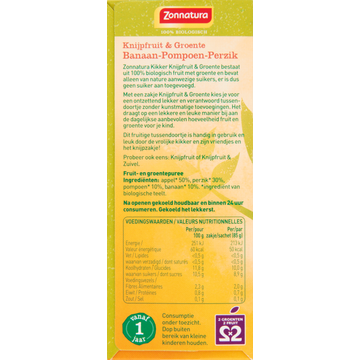 Zonnatura Biologische Knijpfruitjes Perzik Pompoen Banaan 4 x 85 g