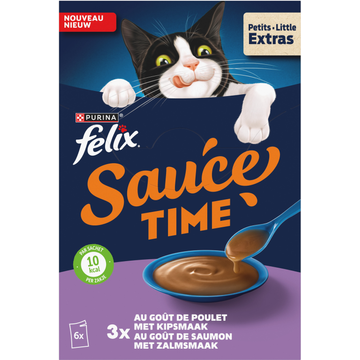 Felix Sauce Time met Zalmsmaak - Natvoer voor Volwassen Katten - Portiezakjes 6 x 40 g