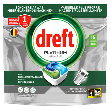 Dreft Platinum All In One Vaatwastabletten, Original, 15 Capsules