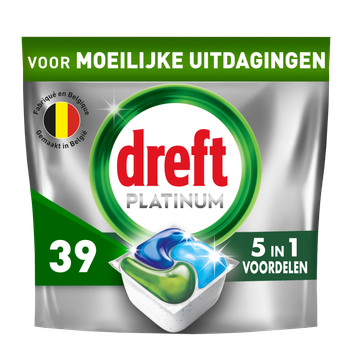 Dreft Platinum All In One Vaatwastabletten, Original, 39 Capsules