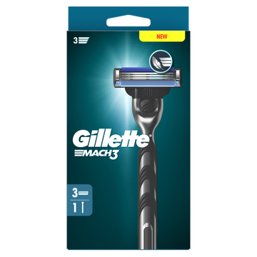 Gillette Mach3 Base  1 Handvat + 3 Navulmesjes Voor Mannen