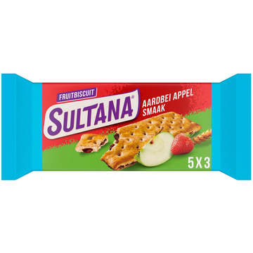Sultana FruitBiscuits Aardbei Appel 30% minder suiker koek 5x3 stuks