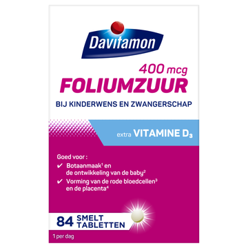 Davitamon Foliumzuur met Vitamine D3 smelttabletten, 84 stuks