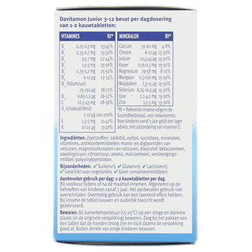 Davitamon Voedingssupplement Junior Multifruit Kauwtabletten 120 Stuks
