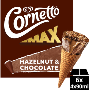 Cornetto Ijshoorntje Max Hazelnoot & Chocolade 4 x 90 ml