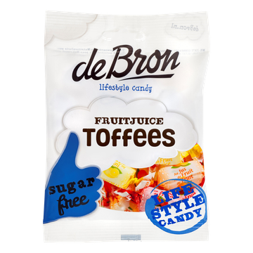 De Bron Fruitjuice Toffees Sugarfree 90 g
