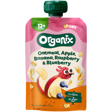 Organix Knijpfruit Haver, Appel, Banaan, Aardbei, Bosbes 6x 12mnd