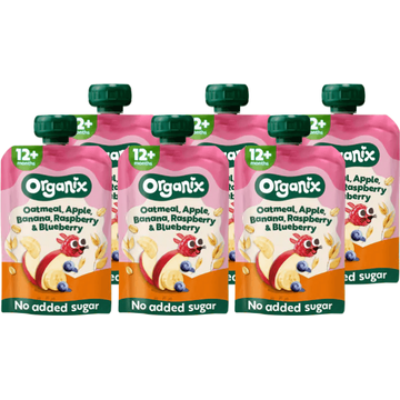 Organix Knijpfruit Haver, Appel, Banaan, Aardbei, Bosbes 6x 12mnd