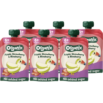 6 x Organix Knijpfruit Appel, Aardbei & Bosbes 6+m