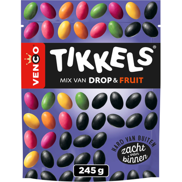 Venco Tikkels Mix van Drop & Fruit snoep 245 g