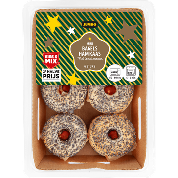 Jumbo Mini Bagels Ham Kaas met Tomatensaus 6 Stuks
