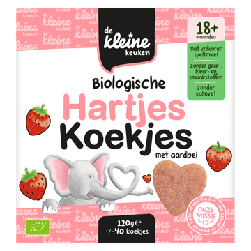 De Kleine Keuken Biologische Hartjes Koekjes met Aardbei 18+ Maanden 120 g