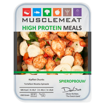 Muscle Meat High Protein Meals Kipfilet Chunks Tortelloni Ricotta-Spinazie Spieropbouw 450 g