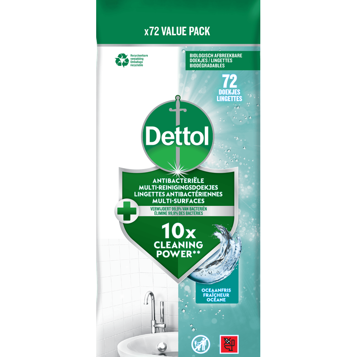 Dettol Antibacteriële Schoonmaakdoekjes Oceaanfris 72 Stuks