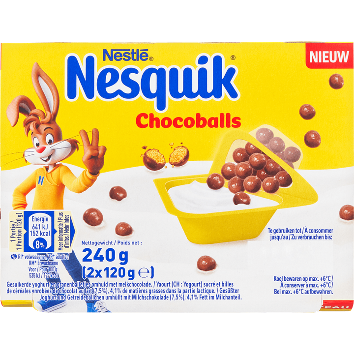 Nestlé Nesquik Chocoballs Gesuikerde Yoghurt en Granenballetjes 2 x 120 g