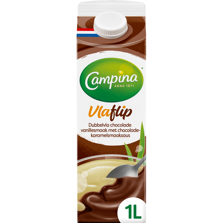 Campina Vlaflip Dubbelvla Chocolade Vanillesmaak met Chocolade-Karamelsmaaksaus 1 L