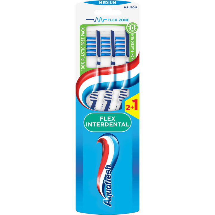 Aquafresh Flex Interdental Medium dagelijkse Tandenborstel 2+1 gratis in 100% plasticvrije verpakking