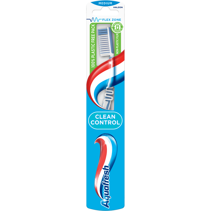 Aquafresh Clean Control Medium dagelijkse Tandenborstel 1 stuk, in 100% plasticvrije verpakking