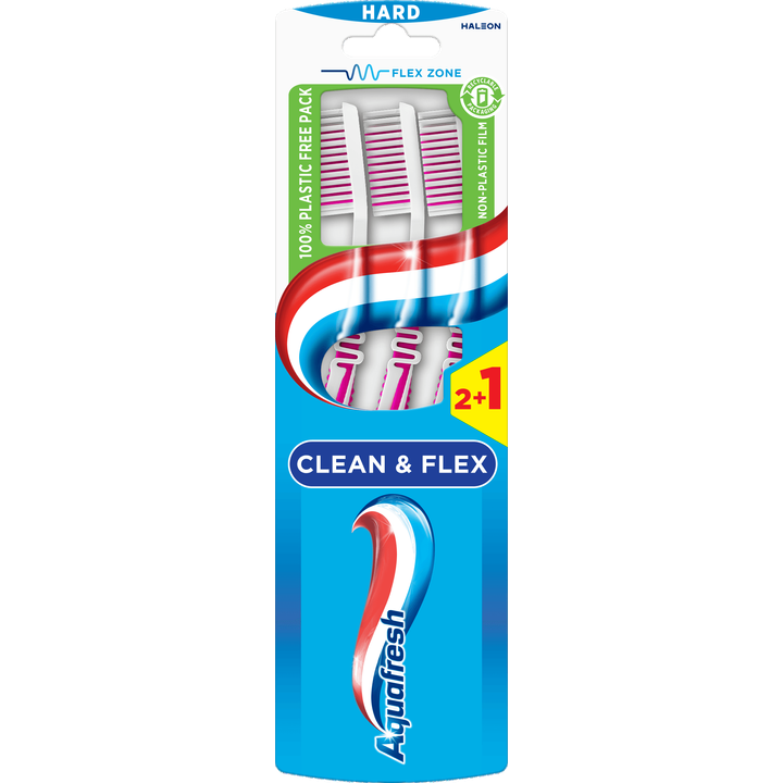Clean & Flex Hard dagelijkse Tandenborstel 2+1 gratis, in 100% plasticvrije verpakking