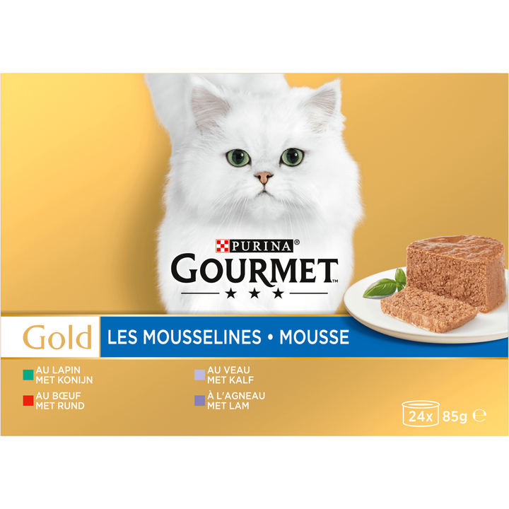 Gourmet Gold Mousse met Konijn, Rund, Kalf en Lam 24 x 85g