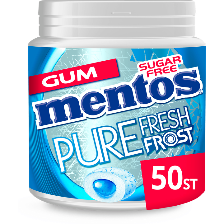 Mentos Gum Pure Fresh Frost Euca Menthol Suikervrij Pot 50 stuks