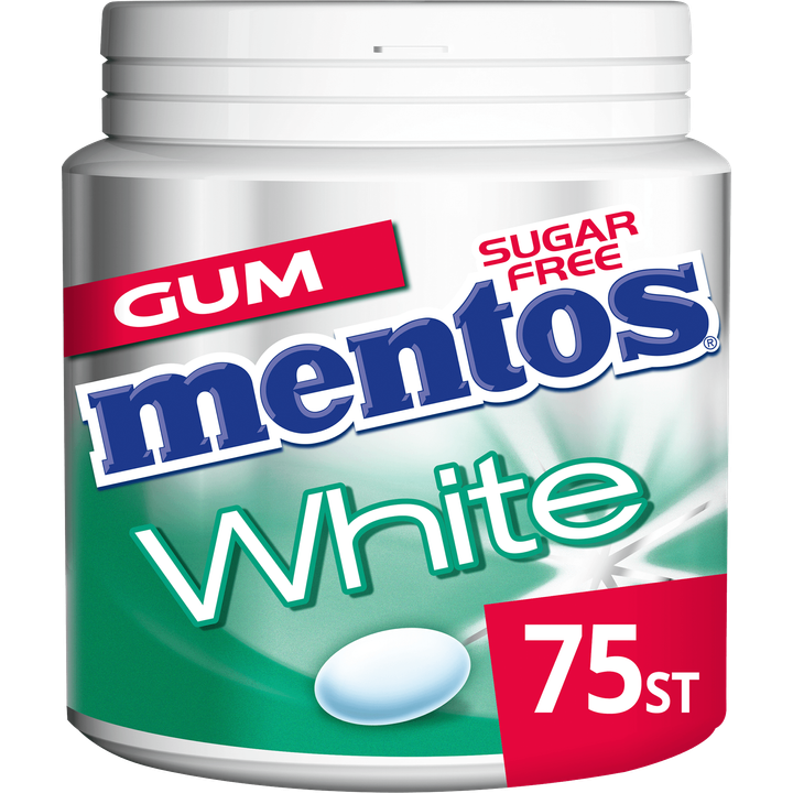 Mentos Gum White Green Mint Suikervrij Pot 75 stuks