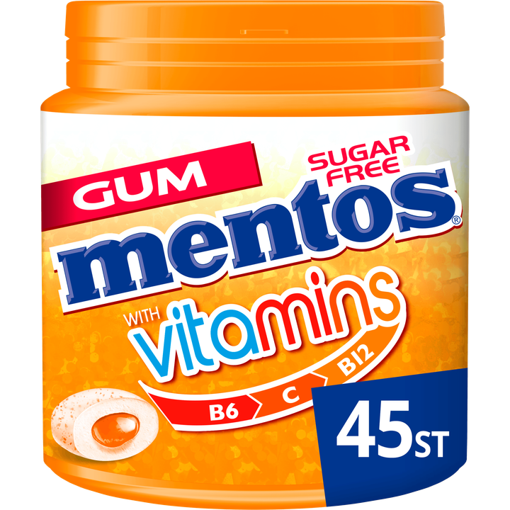 Mentos Gum Vitamins Citrus Blend Suikervrij Pot 45 stuks